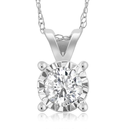 Solitaire Diamond Pendant Chain Necklace in 14K White Gold Chain - Miracle Setting