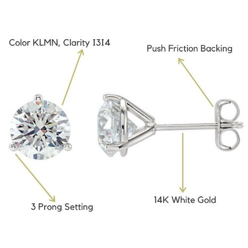 Solitaire Round Diamond Stud Earrings for Men and Women in Martini Setting Fine Diamond Jewelry