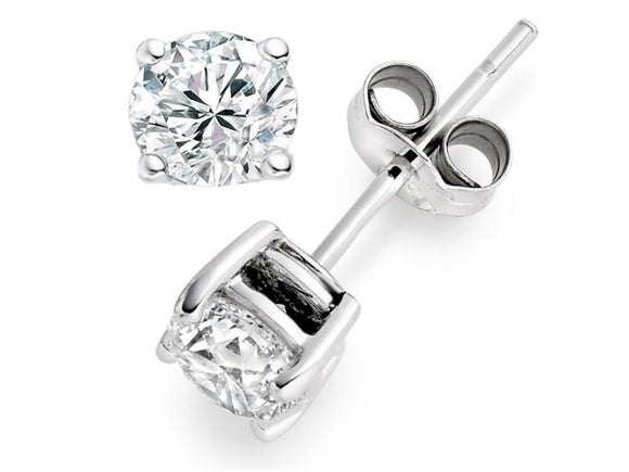 IGI Certified Solitaire Round Diamond Stud Earring for Men and Women in White Gold