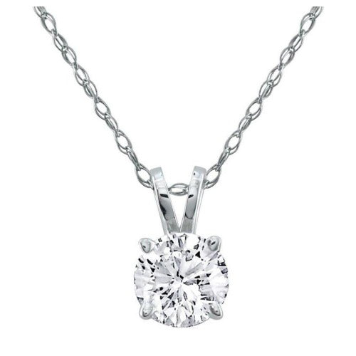Solitaire Diamond Pendant Chain Necklace in 14K White Gold Chain